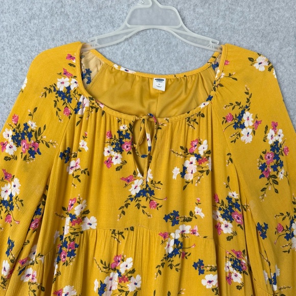 Old Navy Womens Dress Size Medium Tiered Yellow Floral Long Sleeves Boho READ - Picture 2 of 14